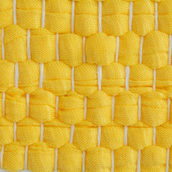 Detailed close-up of a bright yellow woven textile pattern showcasing intricate crafting.